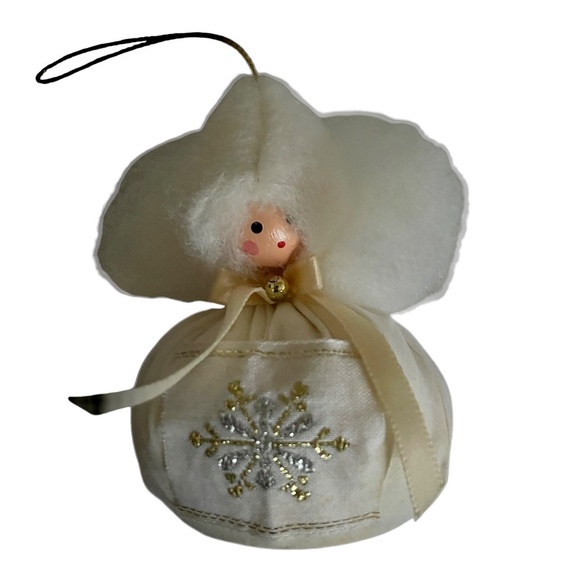 Vintage White Handmade Snow Angel Christmas Ornaments Set of 10 - Picture 4 of 12